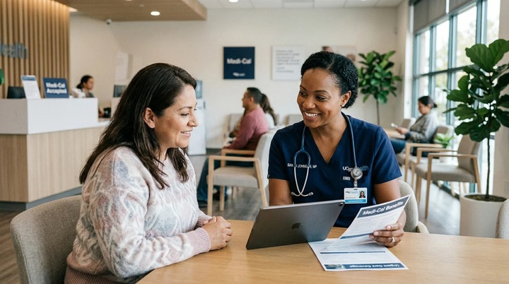 Patient and provider reviewing card offers