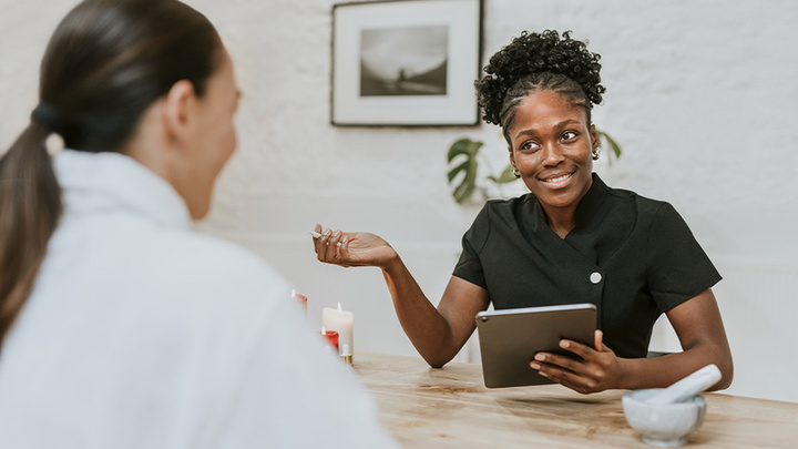 Provider and patient reviewing a payment plan